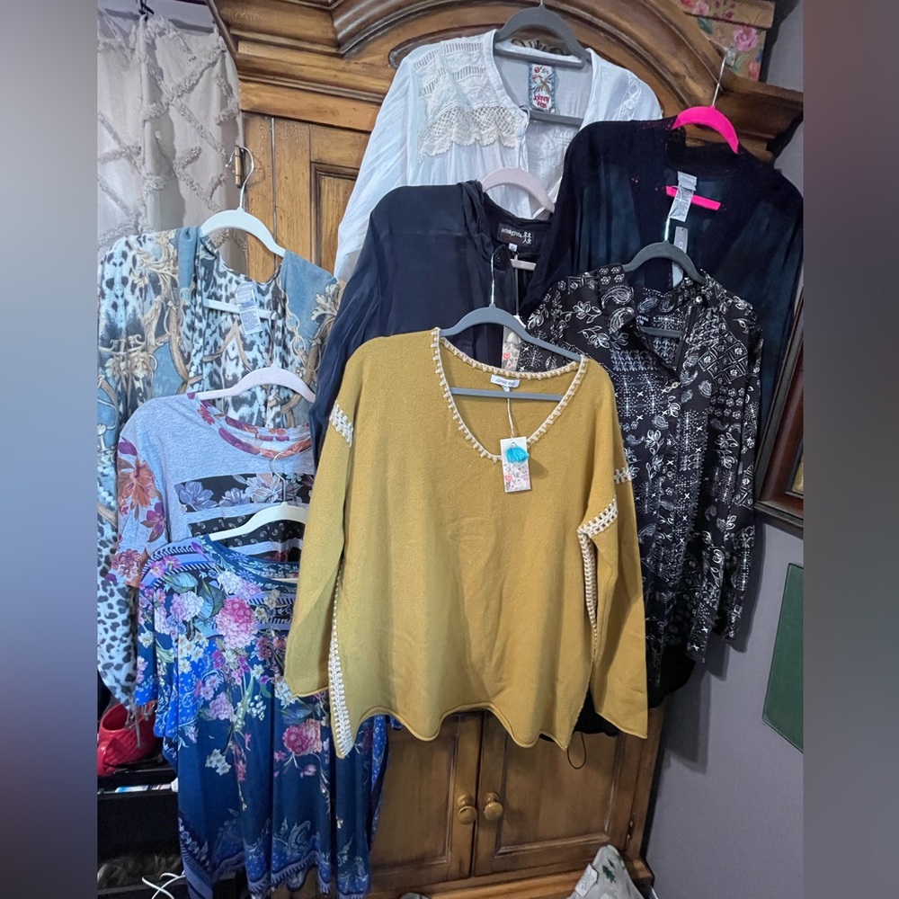 Johnny Was Lot and bundle of 8 pieces. blouses, tees, jacket. all Large and Xl